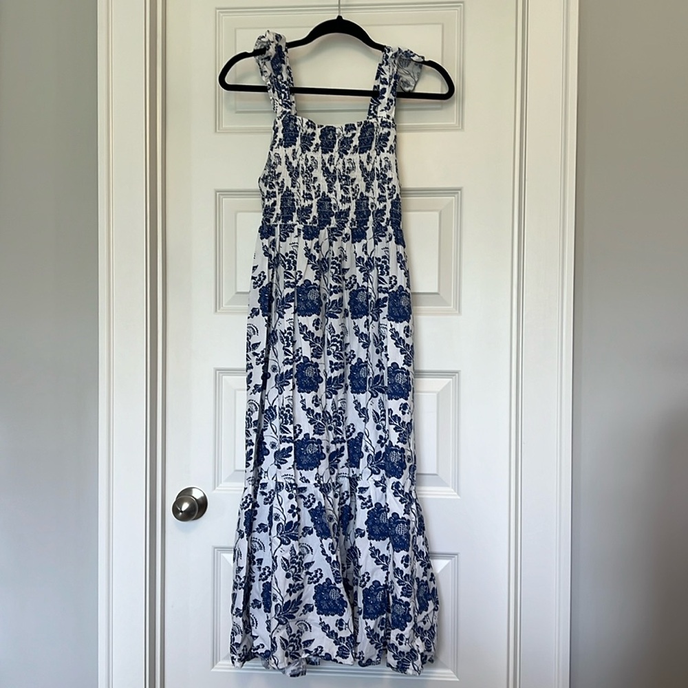 THML Blue and White Floral Smocked Dress Size M